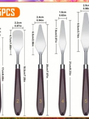 Paletmes set - Paletmessen schilderen - Schildermes set - Paletmes acrylverf - Paletmes olieverf - Paletmes hobby - Schildergereedschap - Paletmes flexibel - Set van 5 - Afbeelding 5