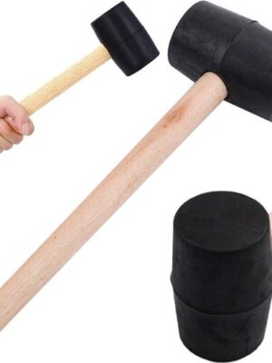 Rubberen hamer - 235 gr - Terugslagloze hamer - Houten steel hamer - Hamer 26 cm - Klusgereedschap bouw - Tegelhamer rubber - Duurzame handgereedschap - Afbeelding 7