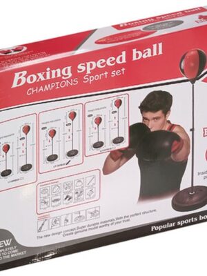 Boksbal op Standaard voor Kinderen - Incl. Bokshandschoenen en Opblaaspompje - Verstelbaar in Hoogte - 70 tot 104 cm - Boksbal op Voet - Bokstrainer – Bokspaal - Boksset Kinderen - Boksbal Staand - Boxing - Thuis sporten - Zwart/Rood - Afbeelding 3
