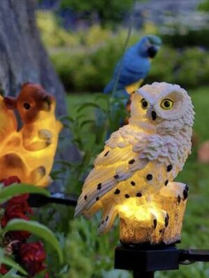 Solar Fakkel Uil - Zonne energie lamp - Uil tuinlamp - Sfeerlicht buiten solar - Zonne energie lamp - Tuinfakkel Uil – Lantaarn Uil - Wit - 1 Stuks - Afbeelding 4