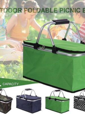 IBBO® - Picknickmand Koeltas - Opvouwbaar - Opvouwbare Thermische Picknickmand - Picknick Rugzak - Picknick Tas - Fleskoeler - Duurzaam - Picknickmand - Opvouwbare thermische mand om te winkelen - Picknickmand - Groen - Afbeelding 4