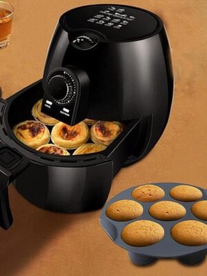 2x Muffinvorm siliconen - Airfryer muffin vorm - 7 vaks bakvorm - Cupcake vormpjes herbruikbaar - Silicone bakvorm rond - 20 Cm - 2 Stuks - Muffin tray airfryer - Gezond bakken - zonder boter - Grijs - Afbeelding 3