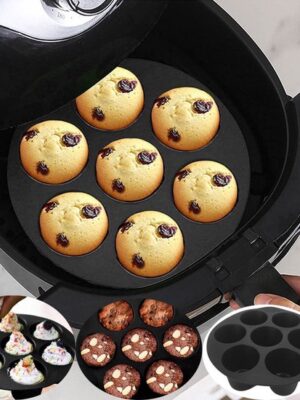 2x Muffinvorm siliconen - Airfryer muffin vorm - 7 vaks bakvorm - Cupcake vormpjes herbruikbaar - Silicone bakvorm rond - 20 Cm - 2 Stuks - Muffin tray airfryer - Gezond bakken - zonder boter - Grijs - Afbeelding 6