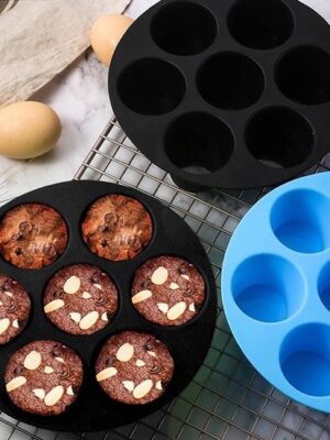2x Muffinvorm siliconen - Airfryer muffin vorm - 7 vaks bakvorm - Cupcake vormpjes herbruikbaar - Silicone bakvorm rond - 20 Cm - 2 Stuks - Muffin tray airfryer - Gezond bakken - zonder boter - Grijs - Afbeelding 7