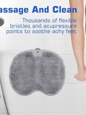 Voetborstel - Voetborstel douche - Antislip siliconen massagemat - Voetreiniging Massagemat - met antislip zuignappen - Rug- en voetenscrubber - Badmassagemat - Ophangbaar - Grijs - Afbeelding 6