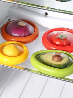Vershouddozen met rekbaar deksel - luchtdicht - langdurige opslag van groente - citroen Saver - tomaat Saver - avocado Saver - Avocado Stretch Opslag - avocado-beschermer - Herbruikbare - set voor koelkast - 4 stuks - Afbeelding 7