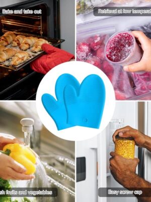 Pannenlap - Siliconen - Set van 2 stuks - Warmtebestendig - Hittebestendig - Ovenwanten - Ovenhandschoenen - Keuken - BBQ - Anti-verbrandingshandschoenen - antislip rubber - hoge temperatuur - anti-hete handschoenen - Blauw - Afbeelding 3