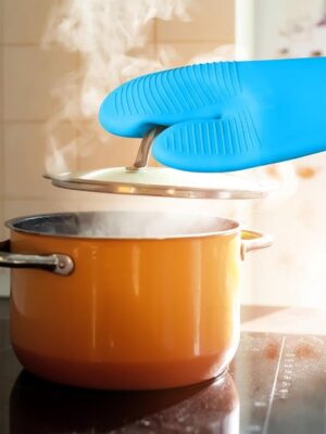 Pannenlap - Siliconen - Set van 2 stuks - Warmtebestendig - Hittebestendig - Ovenwanten - Ovenhandschoenen - Keuken - BBQ - Anti-verbrandingshandschoenen - antislip rubber - hoge temperatuur - anti-hete handschoenen - Blauw - Afbeelding 5