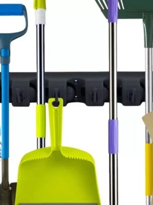 Luxe Bezem Ophangsysteem - Bezemhouder - Tool hanger - Opbergsysteem - Ophanghaken - 5 Klemmen + 6 Haken - Tuingereedschap opbergen - Gereedschap opbergen - Zwart - Afbeelding 9