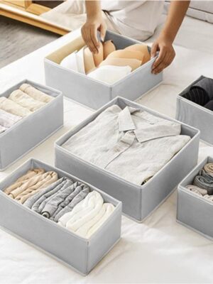 Lade Organizer Set – 6-delig – Opbergvakken ondergoed sokken – Voor Ondergoed, Sokken en Accessoires – Opvouwbaar – Organizer kledingkast – Opvouwbare opbergbox kleding – Grijs - Afbeelding 4
