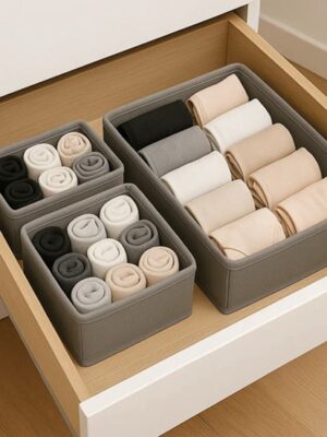 Lade Organizer Set – 6-delig – Opbergvakken ondergoed sokken – Voor Ondergoed, Sokken en Accessoires – Opvouwbaar – Organizer kledingkast – Opvouwbare opbergbox kleding – Grijs - Afbeelding 6