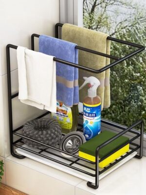 Gootsteen Organizer - Vaatdoekhouder Organizer - Aanrecht en Keuken Organiser - Theedoekhouder - Afwasborstel en Sponshouder voor Gootsteen - Zwart - Afbeelding 10