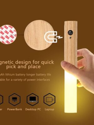Led wandlamp - Wandlamp met sensor - Oplaadbare wandlamp - Magnetische lamp - Led lamp warm licht - Nachtlamp met bewegingssensor - USB C lamp - Draadloze wandlamp - lichtbruin - Afbeelding 12