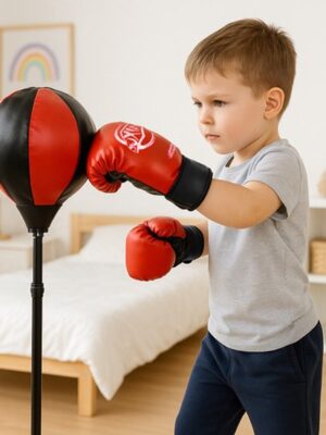 Boksbal op Standaard voor Kinderen - Incl. Bokshandschoenen en Opblaaspompje - Verstelbaar in Hoogte - 70 tot 104 cm - Boksbal op Voet - Bokstrainer – Bokspaal - Boksset Kinderen - Boksbal Staand - Boxing - Thuis sporten - Zwart/Rood - Afbeelding 8