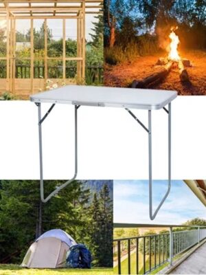 Campingtafel - Inklapbaar - Tuintafel - 80x60x70 cm - Buiten/Binnen - Draaghandvat - klaptafel tuin - Compact - Aluminium - Wit - Afbeelding 7