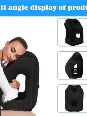 Nekkussens - Reiskussen - Oplaasbare reiskussen - Multifunctionele reiskussen - Kussen voor onderweg - Vliegtuig kussen - Neksteun - INCL 3D Slaapmasker met Oordoppen & Opbergzakje - Zwart - Afbeelding 3