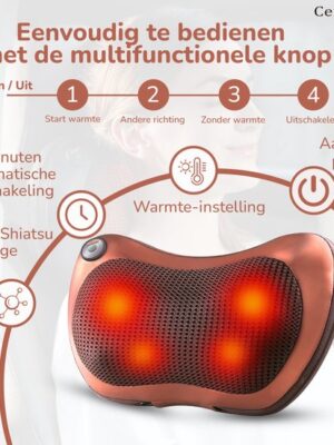 Shiatsu Massage Kussen - Elektrisch - Nek/Rug/Voeten - Met Warmte Functie - Voor In De Auto - Op Kantoor - Bruin - Afbeelding 5