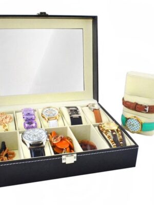 Luxe Horlogebox voor 10 Horloges – Horloge Organizer met Glazen Deksel – Zwart - Afbeelding 7