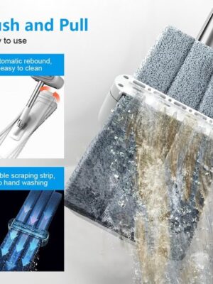 Vlakke mop met wringer - Opvouwbare vloermop - Microvezelmop 125 cm - Handsfree reinigingsmop - Mop met 360 draaibare kop - Herbruikbare moppad - Vlakke mop voor tegels en parket - Zelfwringende mop - Wit - Afbeelding 12