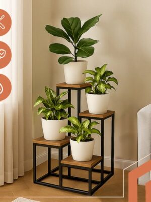 Plantenrek Binnen – 4 Lagen – Metaal/Hout - Afbeelding 3