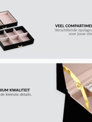 Luxe Sieradendoos 20 Compartimenten - Chique Sieradenbox voor Juwelen - Sieraden - Oorbellen - Ketting - Juwelendoos - Organizer - Sieraden doosje Meisje - Zwart - Afbeelding 4