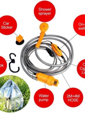 Draagbare camping doucheset DC 12V inclusief pomp - Afbeelding 4