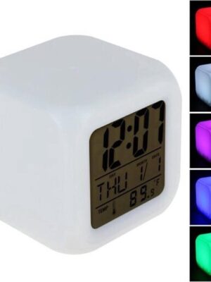 IBBO® - Digitale Wekker LED - Digitale Klok - Wekker Digitaal Met Led Verlichting - Elektrische Wekker - Wekker Op Batterijen - Led Klok Wekker - 7 Kleuren LED - Met Thermometer En Kalender - Afbeelding 5