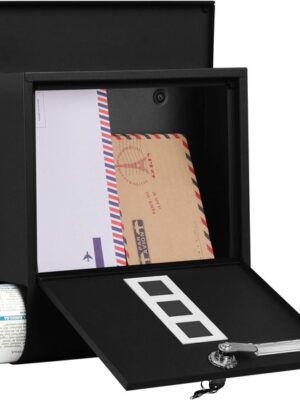 Luxe Brievenbus Wand Hangend - Postbus Mailbox - Wandbrievenbus - Luxe Brievenbus - met Krantenrol - RVS - Zwart - Afbeelding 3