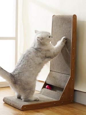 Krabplank - kartonnen krabmat - Hoek krabmeubel - Katten krabmeubel met bal - Verticale en horizontale krabmat - MDF krabplank - Speelplek kat - Kattenmeubel met tunnel - Krabmeubel met speelgoed - Afbeelding 7