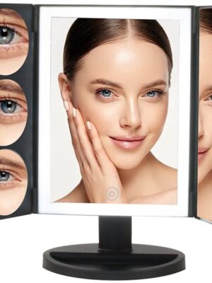 Verlichte make-up spiegel - LED cosmeticaspiegel - Spiegel met vergroting - Make-up spiegel zwart - Tafelspiegel met LED - Opvouwbare make-up spiegel - Spiegel met touch control - Make-up spiegel met USB - Zwart - Afbeelding 4