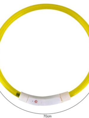 LED Halsband Hond & Kat – USB Oplaadbaar – 3 Lichtstanden – Op Maat te Knippen – 70cm – Waterbestendig & Veilig – Geel – Huisdier Reflectieband - Afbeelding 7