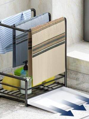 Gootsteen Organizer - Vaatdoekhouder Organizer - Aanrecht en Keuken Organiser - Theedoekhouder - Afwasborstel en Sponshouder voor Gootsteen - Zwart - Afbeelding 9