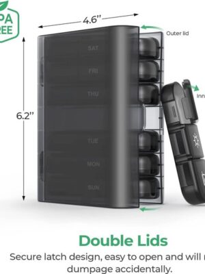 Premium Pillendoos 7 Dagen 3 Vakken Zwart | Pillendoosjes klein | Set Pillen Organizer Week | Medicijndoosje | Medicijnbox | Medicijnkist - Afbeelding 6
