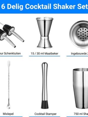 professionele Cocktail shaker set - 6 delig - Cocktailshaker - Cocktailset - Cocktailset voor thuis - RVS cocktail set - mixset voor drankjes - Afbeelding 6