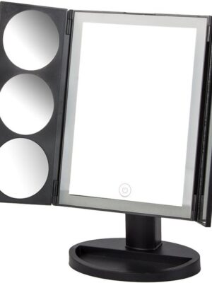 Verlichte make-up spiegel - LED cosmeticaspiegel - Spiegel met vergroting - Make-up spiegel zwart - Tafelspiegel met LED - Opvouwbare make-up spiegel - Spiegel met touch control - Make-up spiegel met USB - Zwart - Afbeelding 9