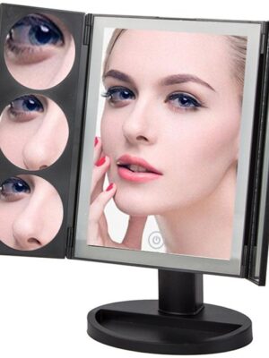 Verlichte make-up spiegel - LED cosmeticaspiegel - Spiegel met vergroting - Make-up spiegel zwart - Tafelspiegel met LED - Opvouwbare make-up spiegel - Spiegel met touch control - Make-up spiegel met USB - Zwart - Afbeelding 6