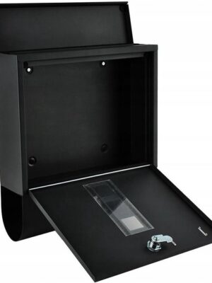 Wand brievenbus met krantenvak - Luxe brievenbus hangend - Venster - Krantenrol - Zwart - RVS - Afbeelding 3