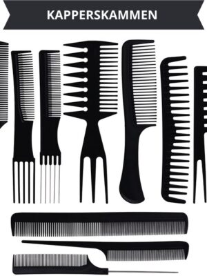 Kammen set - 10 delige - Zwart - Klein set - Transparante opbergtas - Afbeelding 15