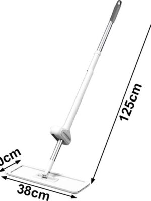 Vlakke mop met wringer - Opvouwbare vloermop - Microvezelmop 125 cm - Handsfree reinigingsmop - Mop met 360 draaibare kop - Herbruikbare moppad - Vlakke mop voor tegels en parket - Zelfwringende mop - Wit - Afbeelding 5