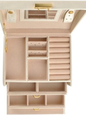 Luxe Sieradendoos 20 Compartimenten - Chique Sieradenbox voor Juwelen - Sieraden - Oorbellen - Ketting - Juwelendoos - Organizer - Sieraden doosje Meisje - Beige - Afbeelding 6