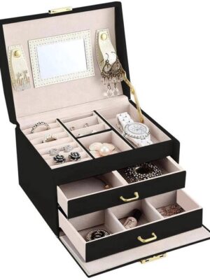 Luxe Sieradendoos 20 Compartimenten - Chique Sieradenbox voor Juwelen - Sieraden - Oorbellen - Ketting - Juwelendoos - Organizer - Sieraden doosje Meisje - Zwart - Afbeelding 5