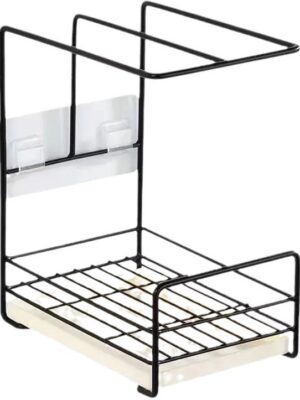 Gootsteen Organizer - Vaatdoekhouder Organizer - Aanrecht en Keuken Organiser - Theedoekhouder - Afwasborstel en Sponshouder voor Gootsteen - Zwart - Afbeelding 4
